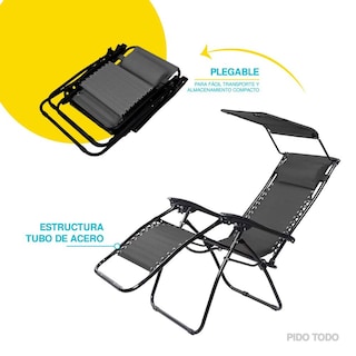 Foto 6 | Set de 2 Sillas Camastro Plegable Elly Decor Gravedad Cero Reclinable con Sombrilla Negro para Jardín Playa y Exterior