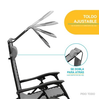 Foto 8 | Set de 2 Sillas Camastro Plegable Elly Decor Gravedad Cero Reclinable con Sombrilla Negro para Jardín Playa y Exterior