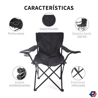 Foto 2 | Silla Plegable Picool Jm2469-bck para Acampar Camping con Portavasos Exterior