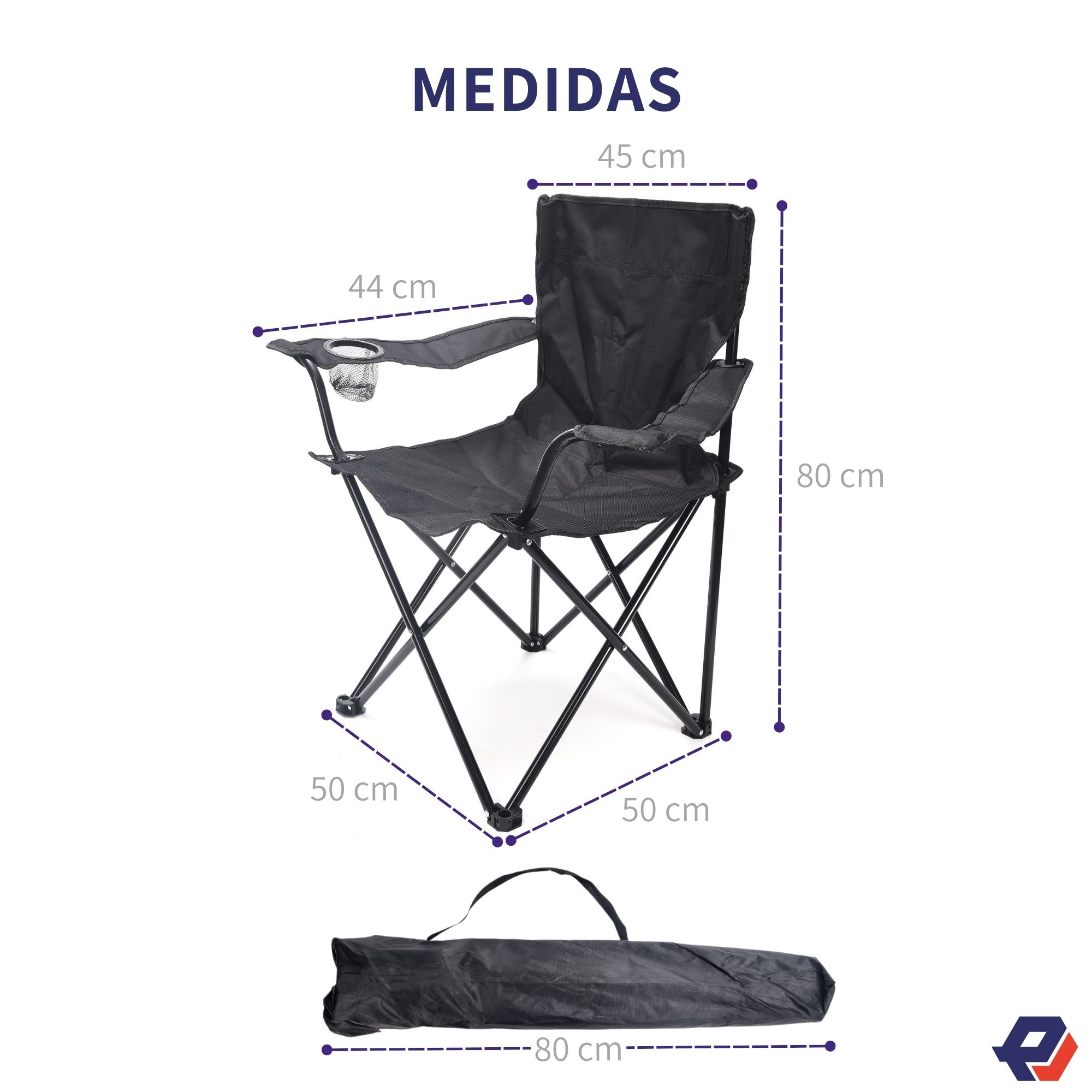 Foto 4 pulgar | Silla Plegable Picool Jm2469-bck para Acampar Camping con Portavasos Exterior
