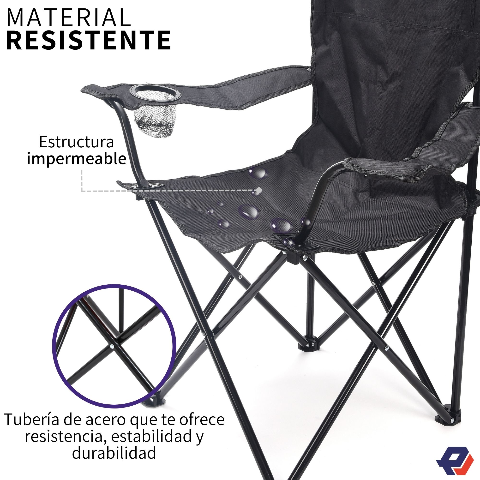 Foto 5 pulgar | Silla Plegable Picool Jm2469-bck para Acampar Camping con Portavasos Exterior