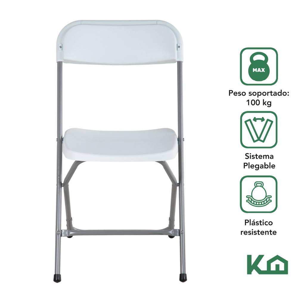 Foto 3 pulgar | Silla Plegable Reforzada Plastico Eventos Jardin Blanca
