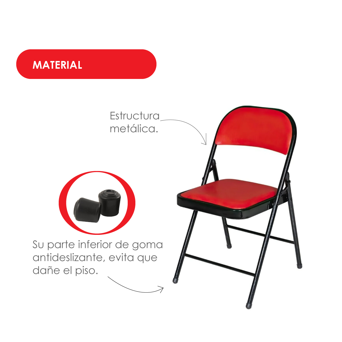 Foto 6 pulgar | Set de 6 Sillas Plegables Ilios Innova Acojinadas Rojo