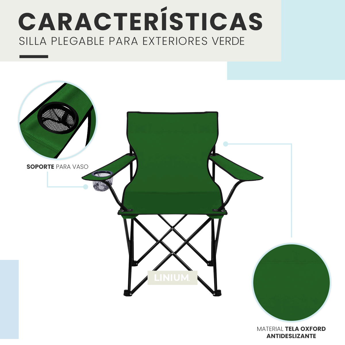 Foto 5 pulgar | Silla Plegable Linium para Camping o Playa color Verde