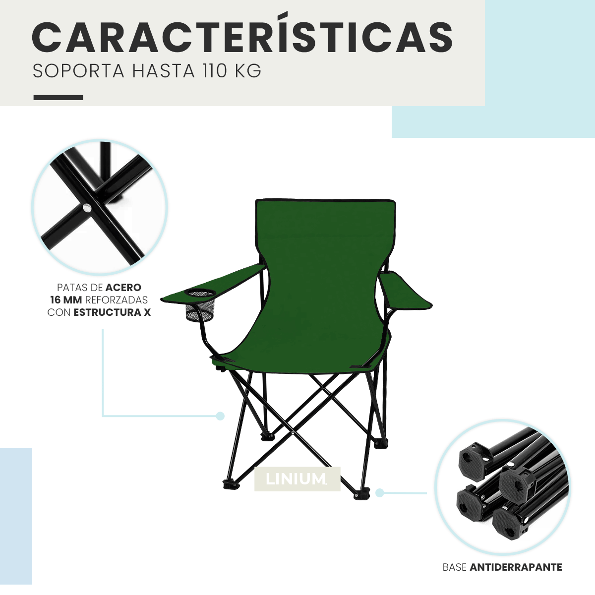 Foto 5 | Silla Plegable Linium para Camping o Playa color Verde