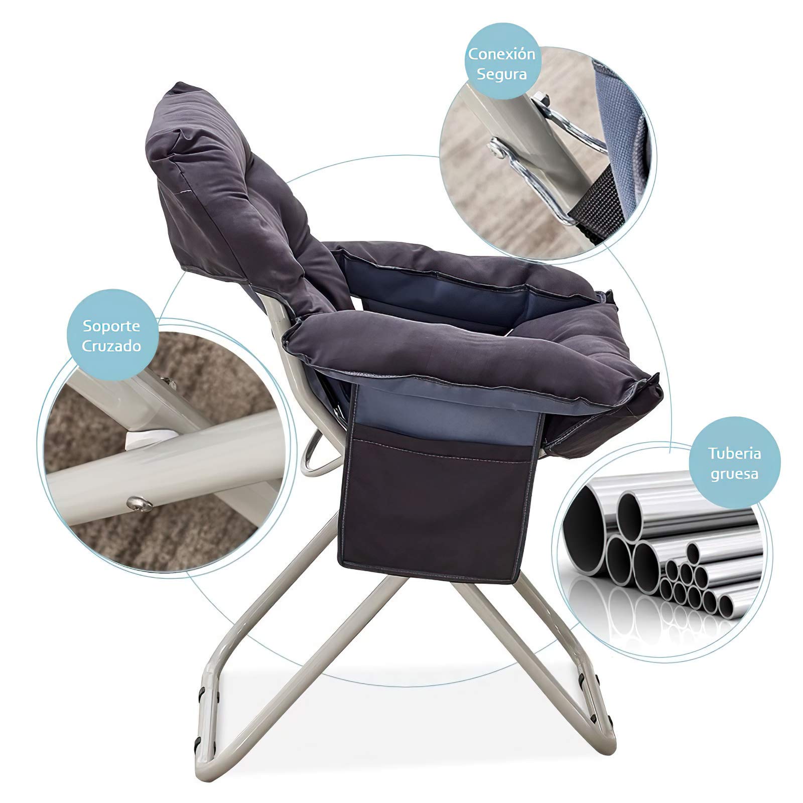 Foto 3 | Silla Plegable Iliosinnova Acolchada color Gris