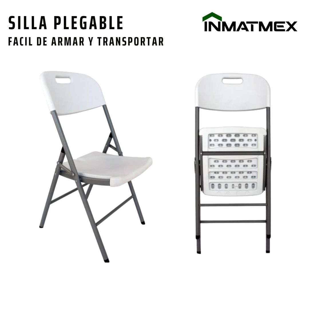 Foto 4 pulgar | Silla Plegable Blanca Multifuncional de Plástico Reforzado y Acero