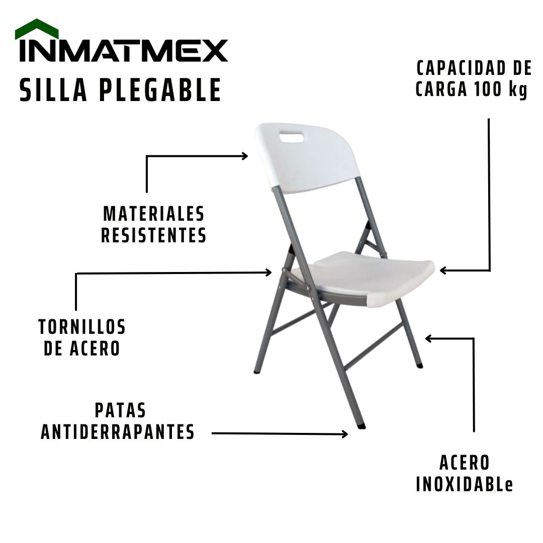 Foto 6 pulgar | Silla Plegable Blanca Multifuncional de Plástico Reforzado y Acero