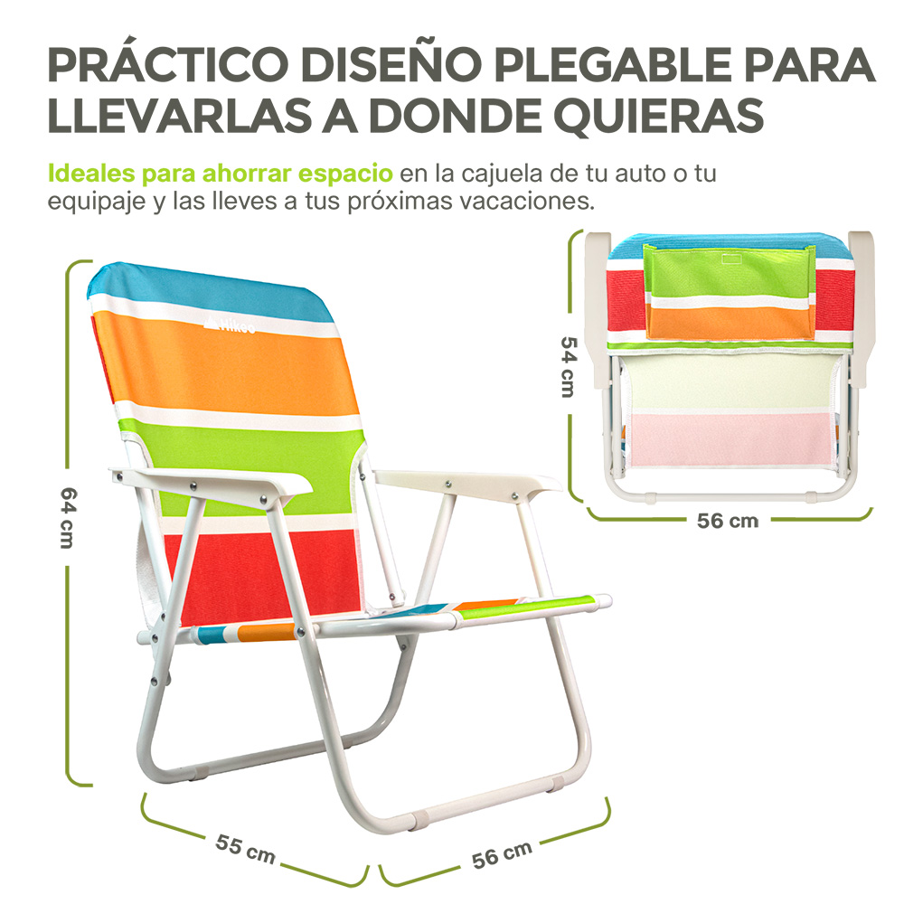 Foto 4 pulgar | Silla Plegable Para Playa Portátil Estructura Metálica 2 Piezas, Hikeo, Color Naranja, 83854-or