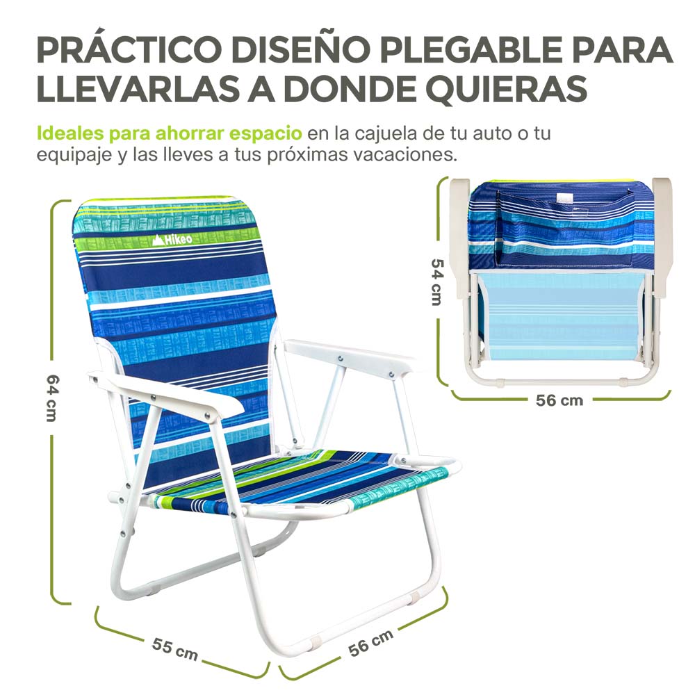 Foto 4 pulgar | Silla Plegable Para Playa Portátil Estructura Metálica 2 Piezas, Hikeo, Color Azul, 83854-bu