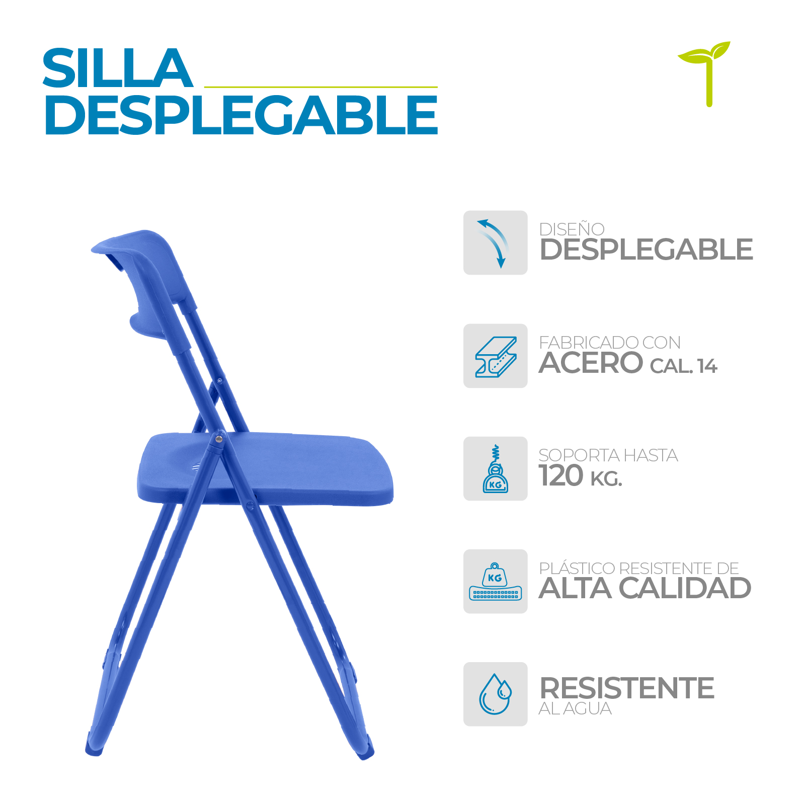 Foto 3 pulgar | Silla Plegable Onof Viviana Plástico Resistente con Patas Antiderrapantes Multifuncional color Azul