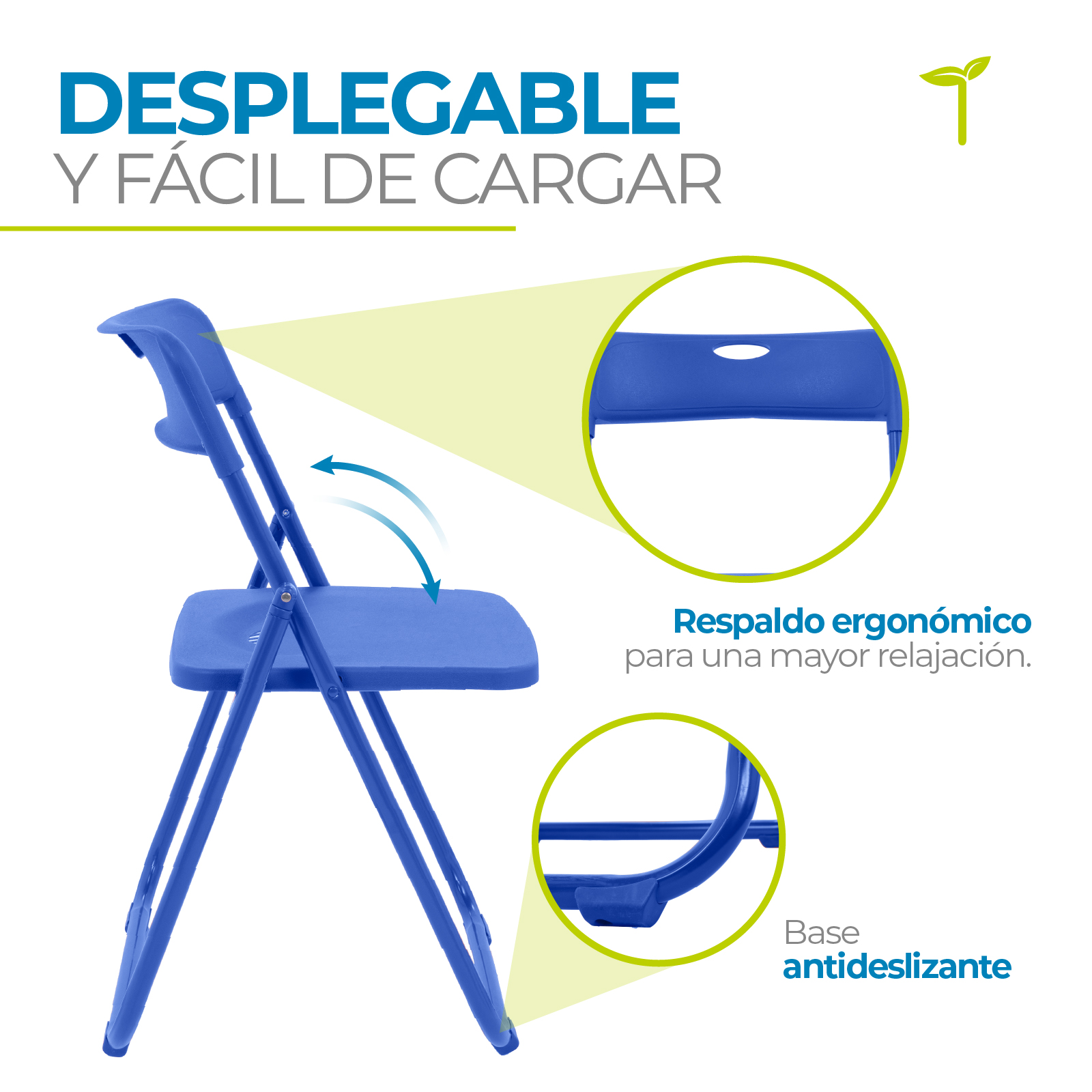 Foto 5 | Silla Plegable Onof Viviana Plástico Resistente con Patas Antiderrapantes Multifuncional color Azul