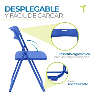 Foto 5 | Silla Plegable Onof Viviana Plástico Resistente con Patas Antiderrapantes Multifuncional color Azul