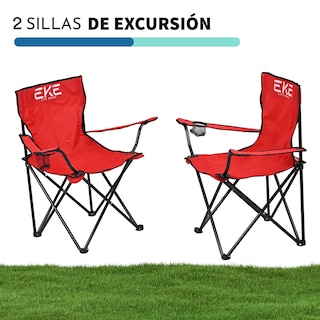 Foto 3 | Set 2 Sillas Rojas Portátiles Plegables para Campamento Playa o Pesca
