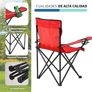 Foto 6 | Set 2 Sillas Rojas Portátiles Plegables para Campamento Playa o Pesca