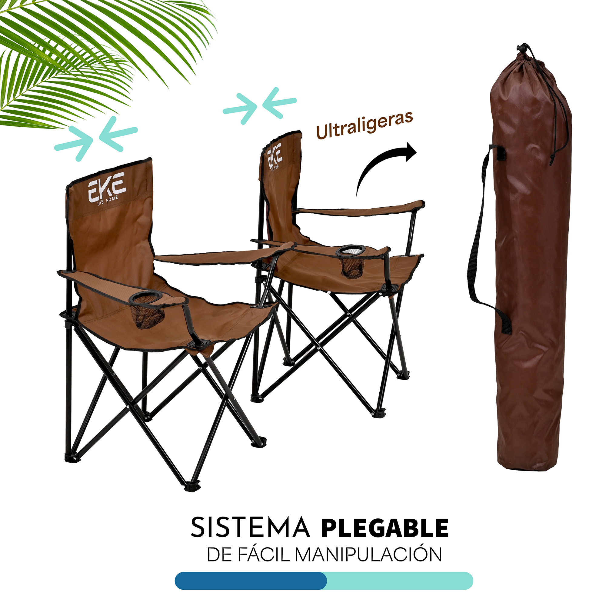 Foto 3 pulgar | Set 2 Sillas color Marrón Portátil Plegable para Campamento Playa o Pesca
