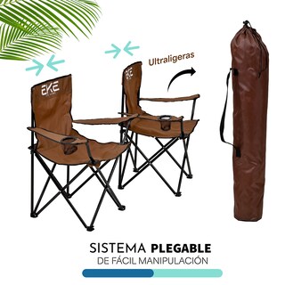 Foto 2 | Set 2 Sillas color Marrón Portátil Plegable para Campamento Playa o Pesca