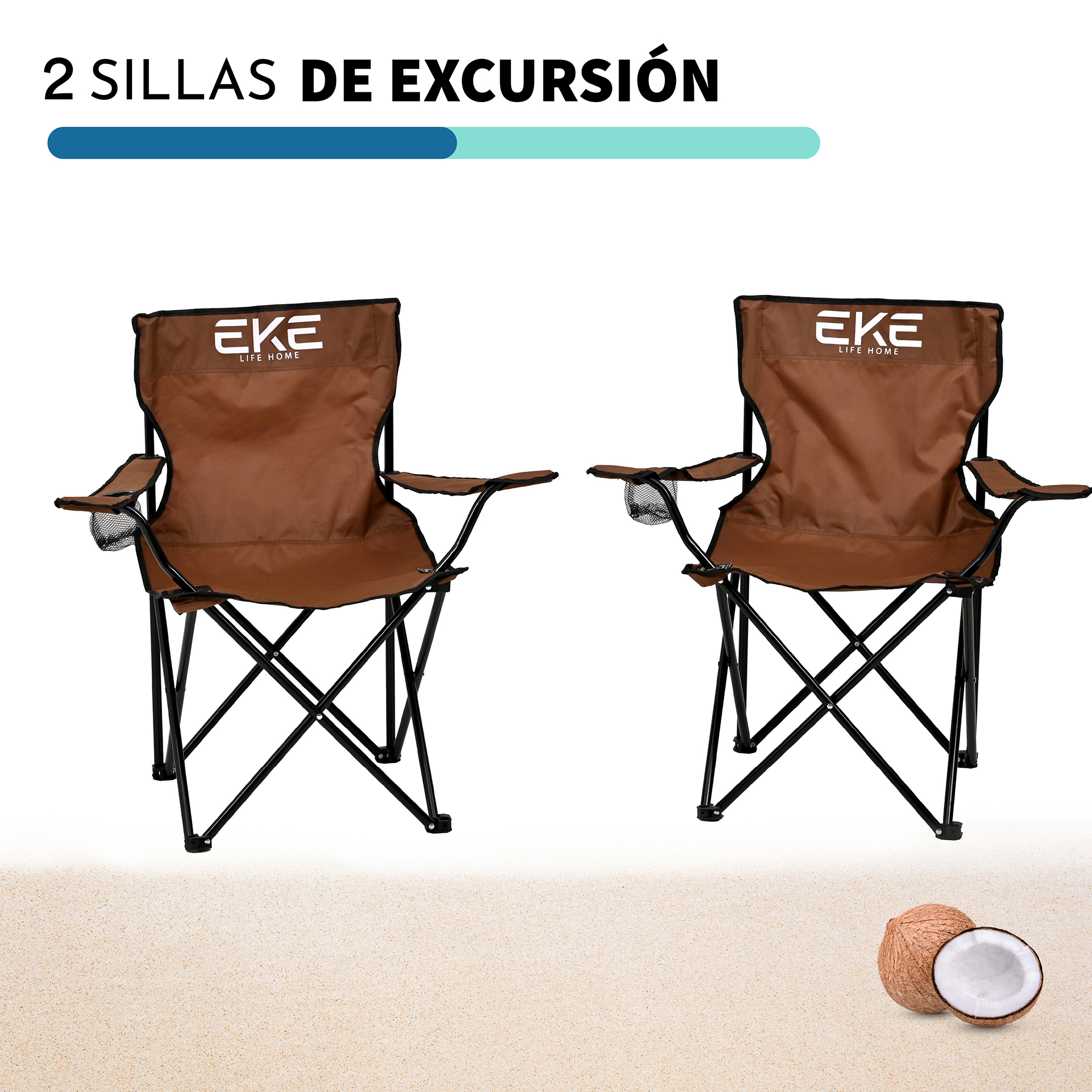 Foto 3 | Set 2 Sillas color Marrón Portátil Plegable para Campamento Playa o Pesca