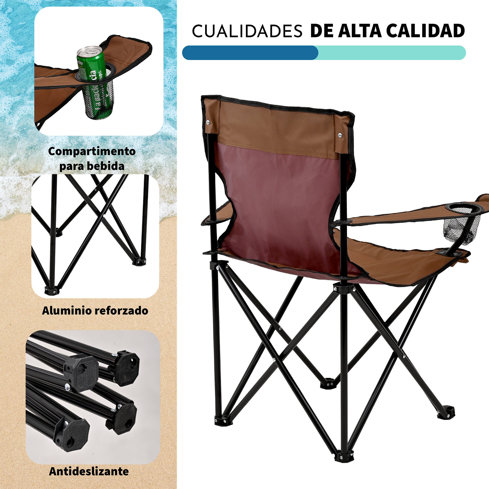 Foto 6 | Set 2 Sillas color Marrón Portátil Plegable para Campamento Playa o Pesca