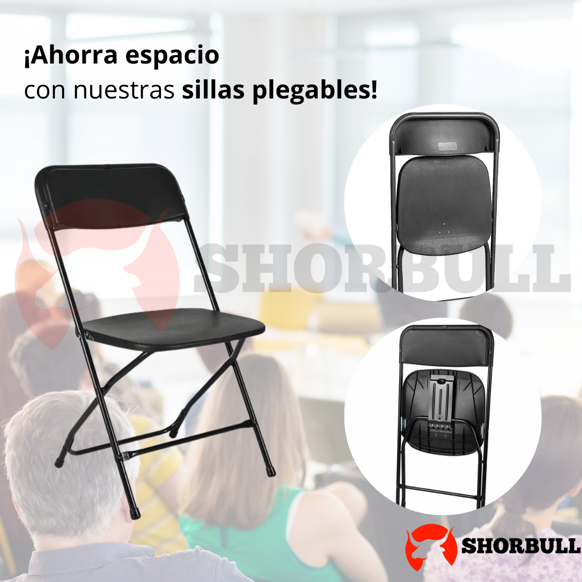 Foto 7 | Kit de 5 Sillas Plegables Shorbull Plástico Negra