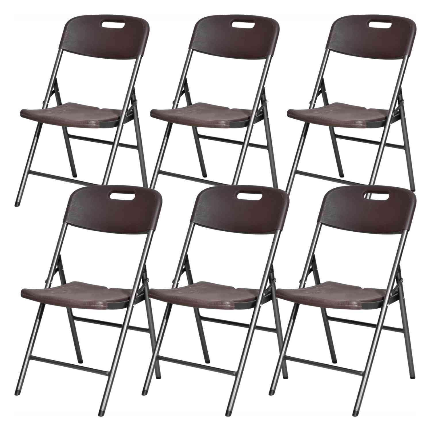 Set Kit 6 Sillas Plegables Pvc Jardin Exterior Tipo Madera Marrón Jardimex