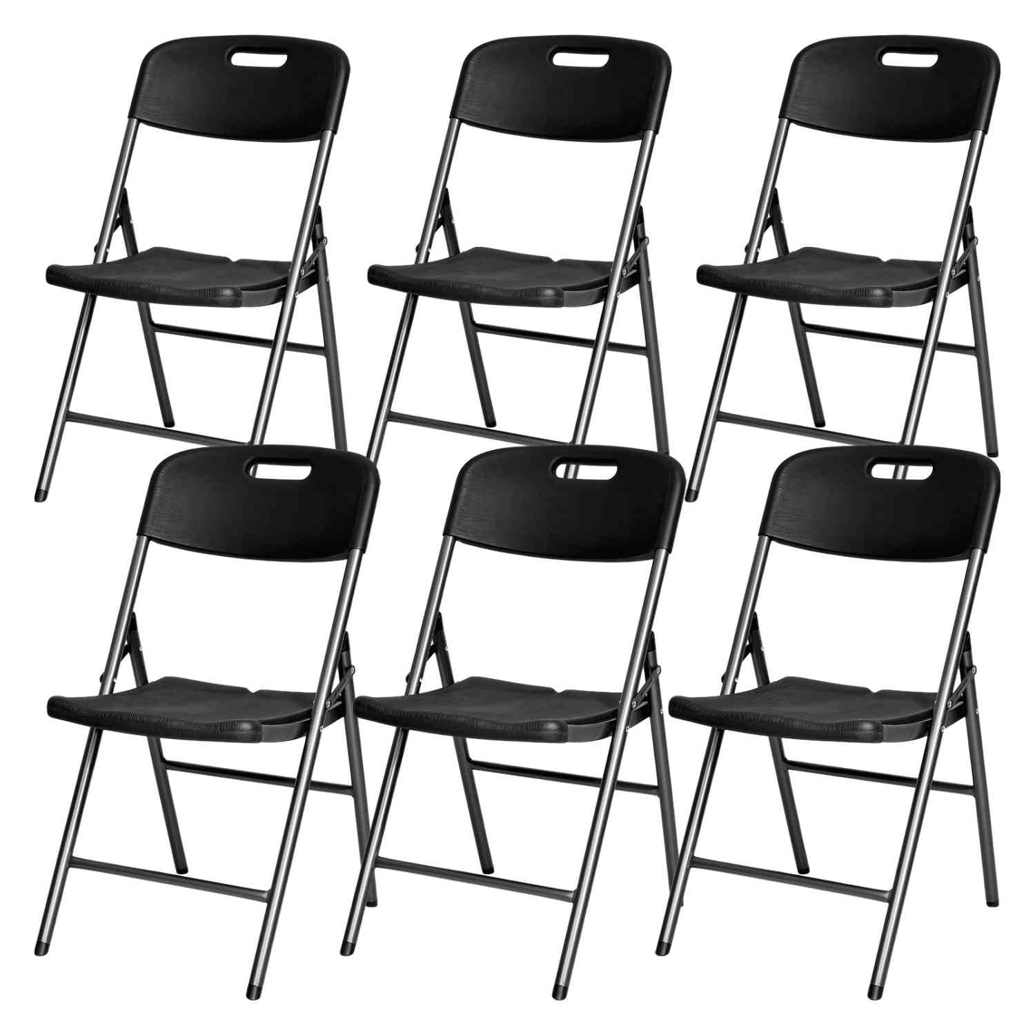 Set Kit 6 Sillas Plegables Pvc Jardin Exterior Tipo Madera Negro Jardimex