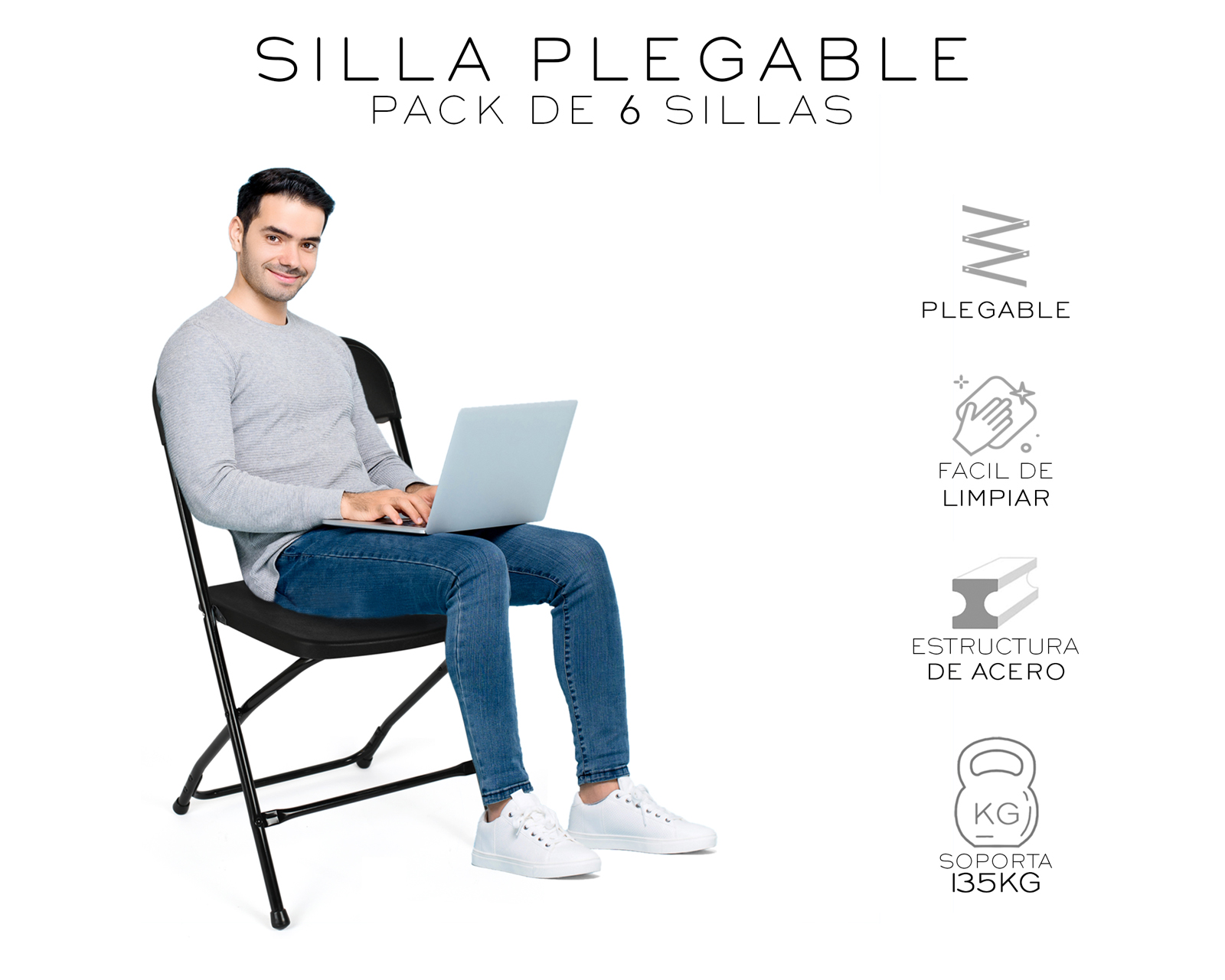 Foto 4 pulgar | Juego De Sillas Plegables 6 Piezas Basitex Color Negro