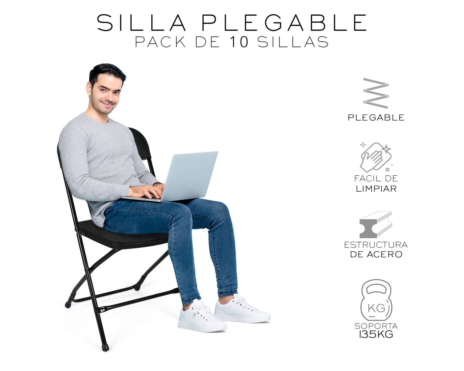 Foto 4 pulgar | Juego De Sillas Plegables 10 Piezas Basitex Color Negro