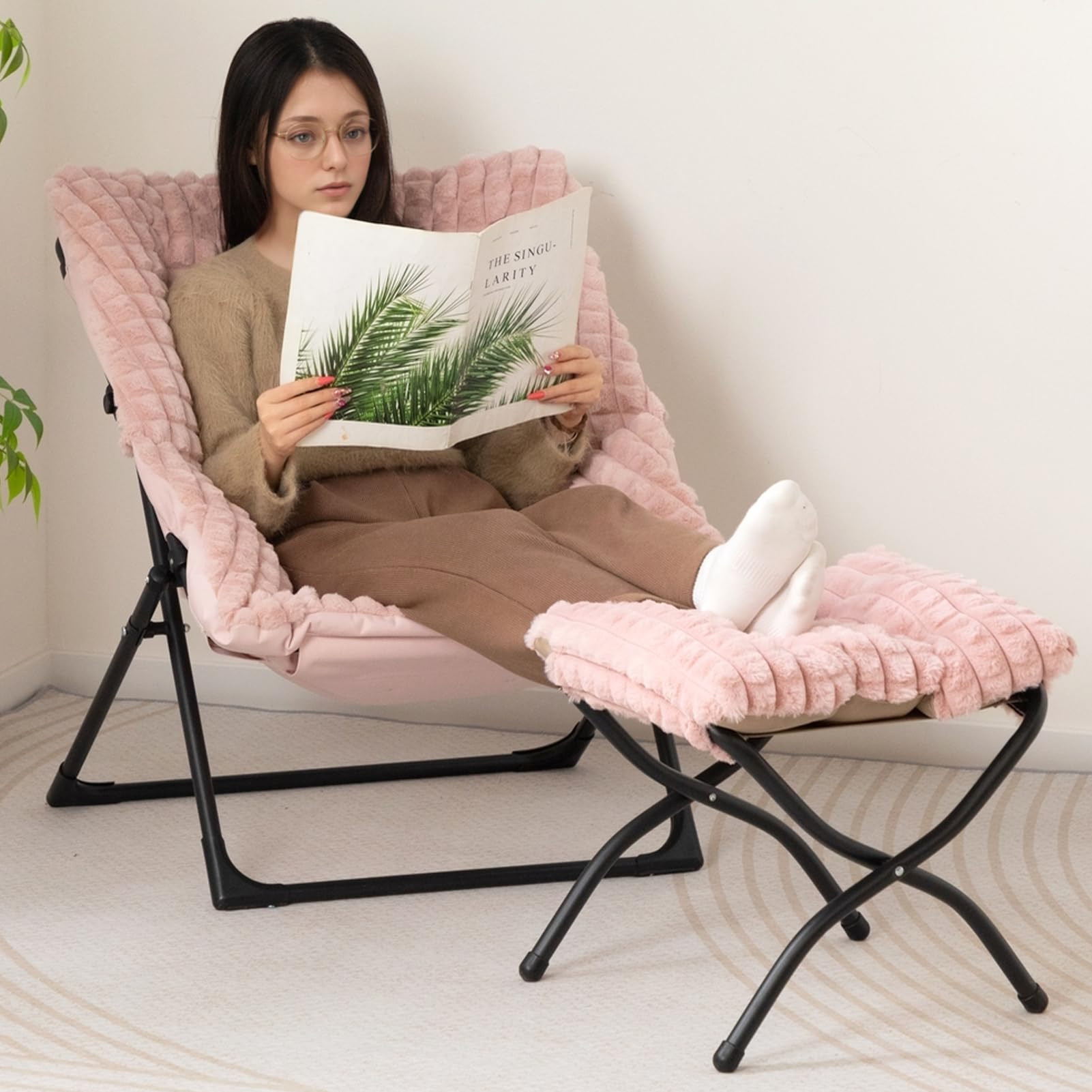 Foto 3 pulgar | Sillón Hollyhome Xl Con Reposapiés Plegable, Color Rosa - Venta Internacional.