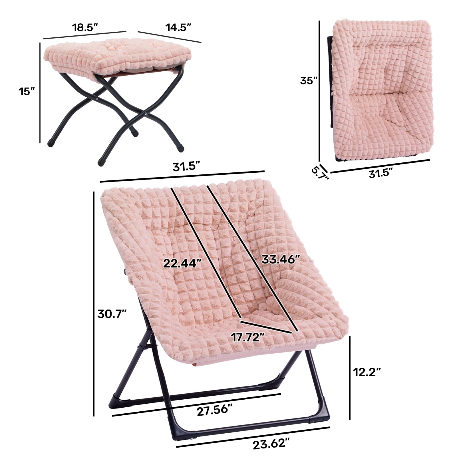 Foto 4 pulgar | Sillón Hollyhome Xl Con Reposapiés Plegable, Color Rosa - Venta Internacional.