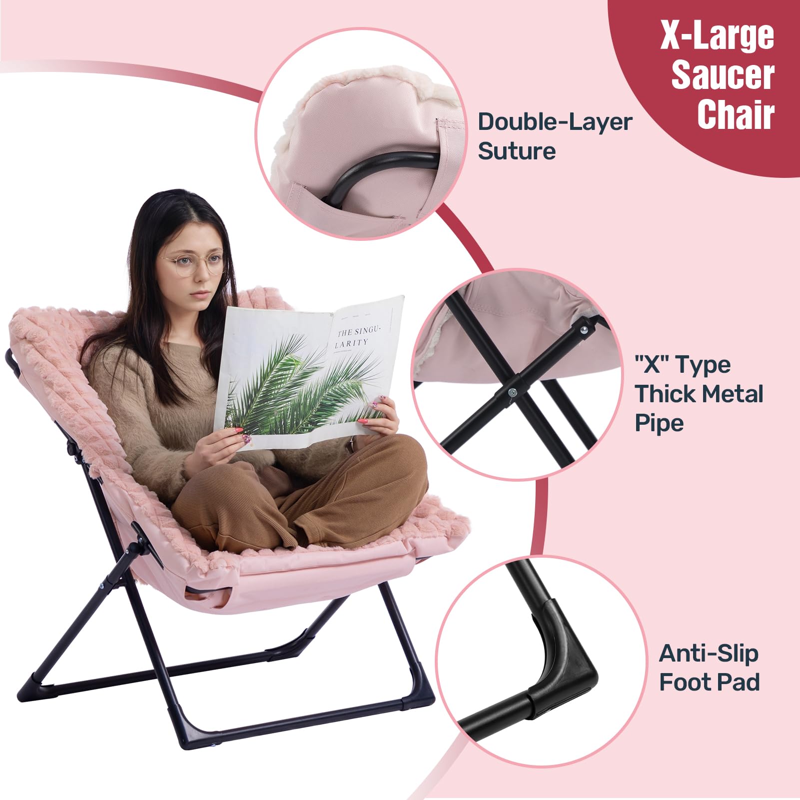 Foto 6 pulgar | Sillón Hollyhome Xl Con Reposapiés Plegable, Color Rosa - Venta Internacional.