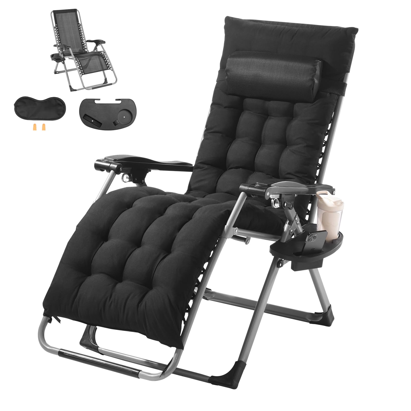 Silla Reclinable Zero Gravity Vevor De 26 Pulgadas Y 500 Libras, Negra - Venta Internacional.