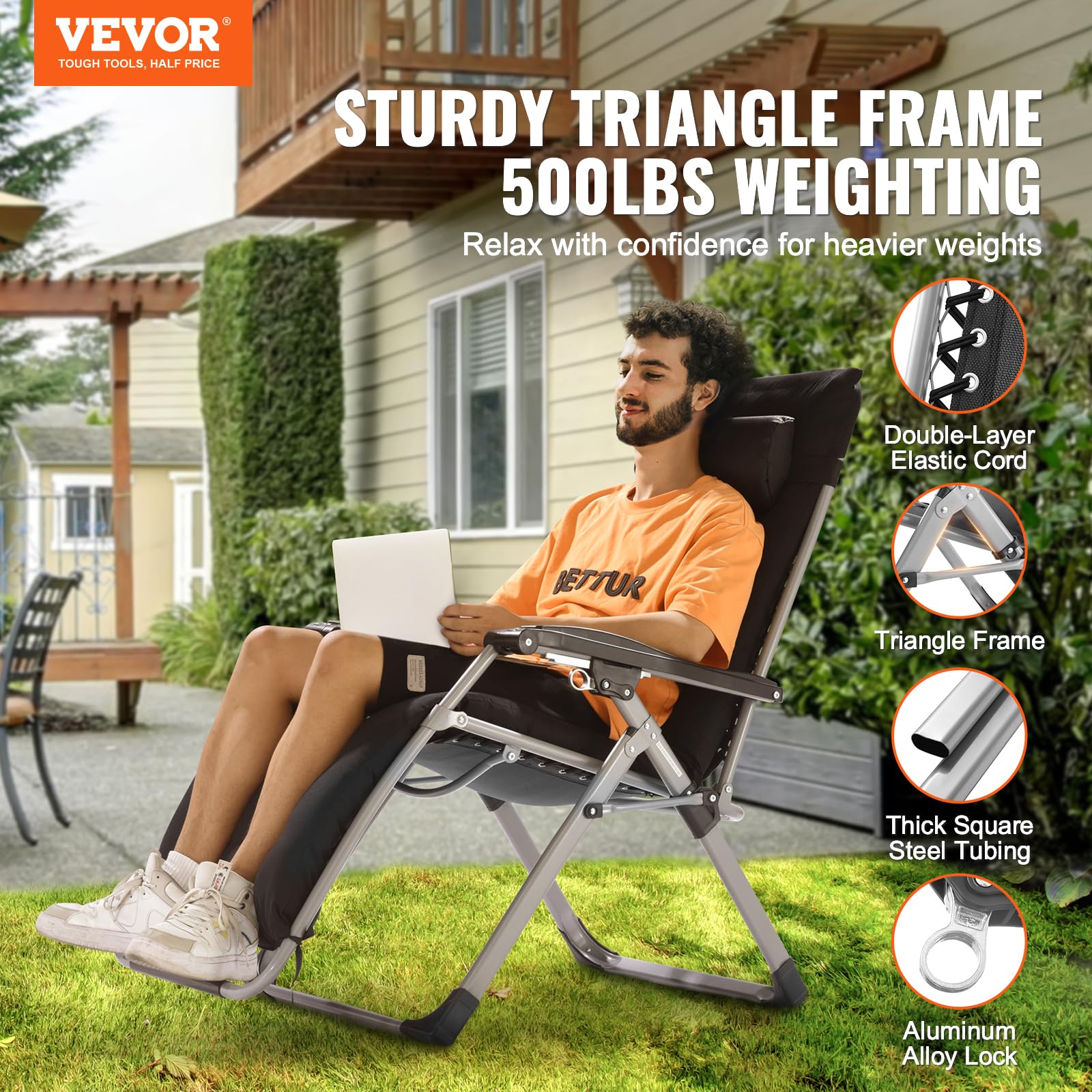 Foto 3 pulgar | Silla Reclinable Zero Gravity Vevor De 26 Pulgadas Y 500 Libras, Negra - Venta Internacional.