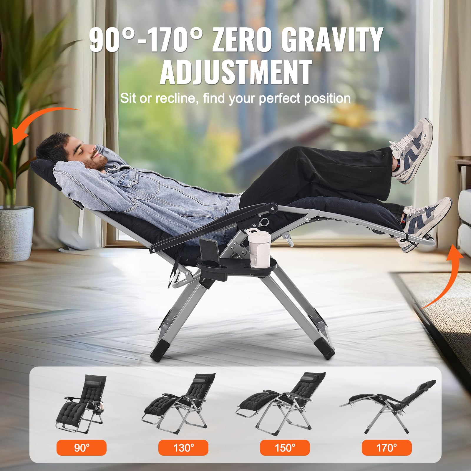 Foto 4 pulgar | Silla Reclinable Zero Gravity Vevor De 26 Pulgadas Y 500 Libras, Negra - Venta Internacional.