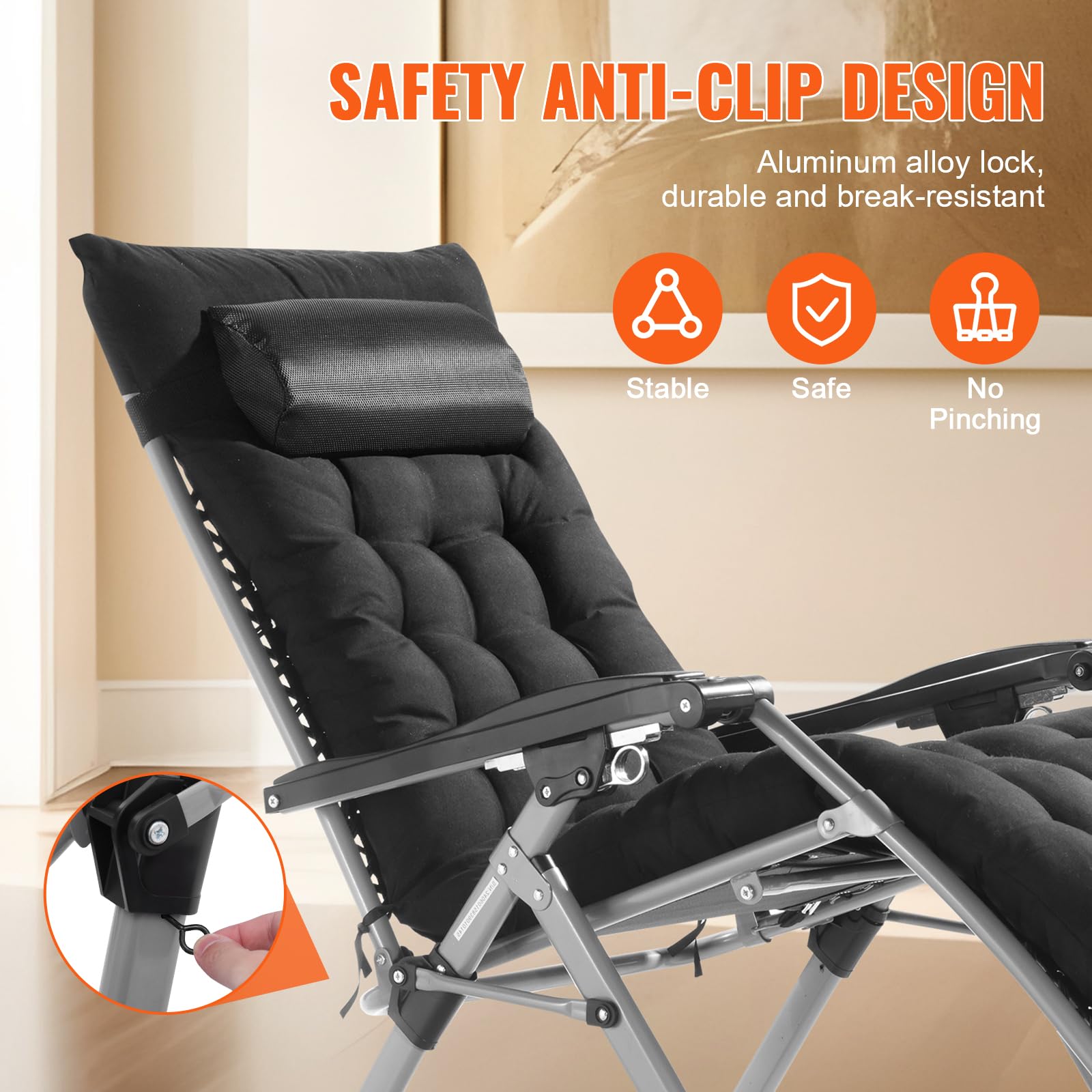 Foto 6 pulgar | Silla Reclinable Zero Gravity Vevor De 26 Pulgadas Y 500 Libras, Negra - Venta Internacional.