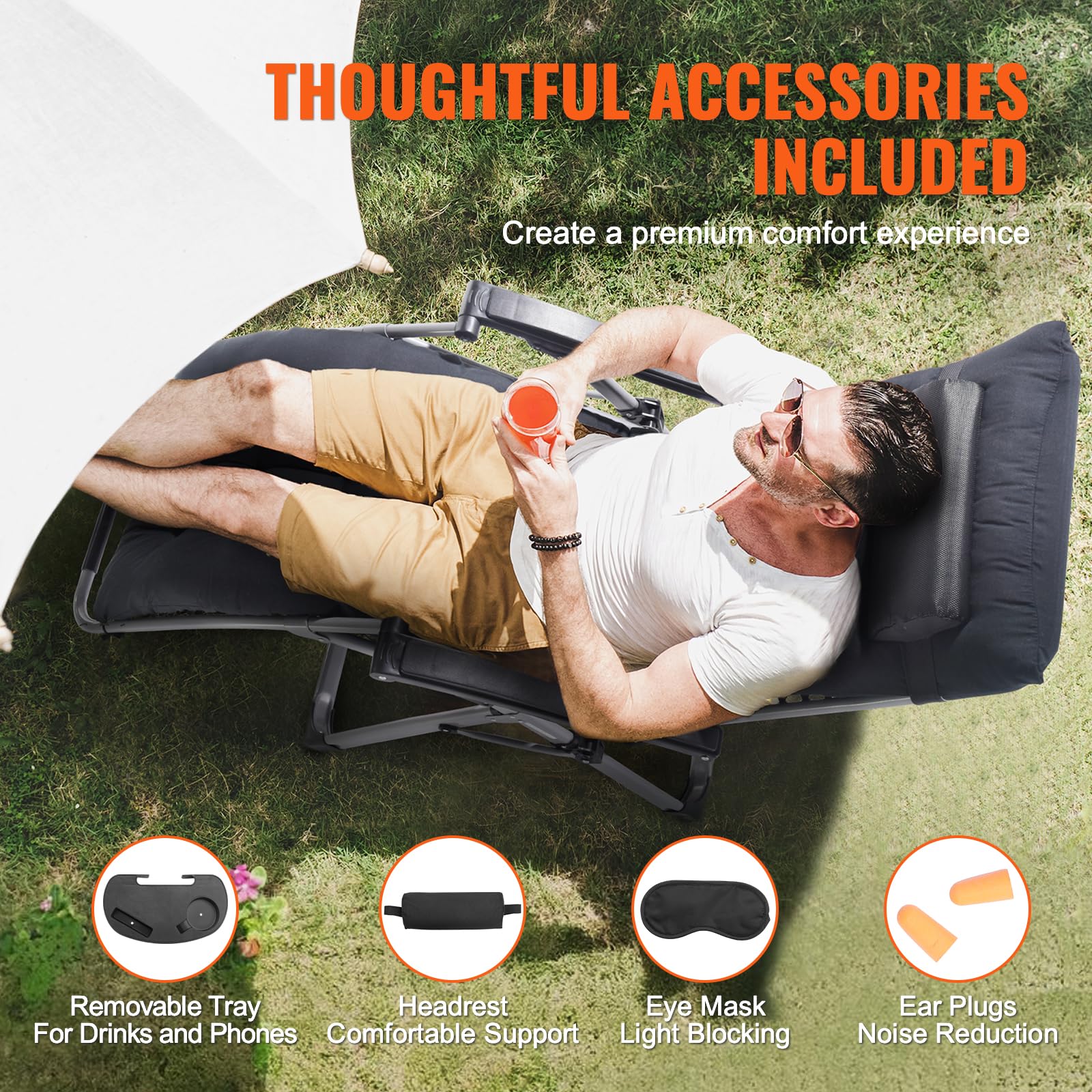 Foto 7 pulgar | Silla Reclinable Zero Gravity Vevor De 26 Pulgadas Y 500 Libras, Negra - Venta Internacional.