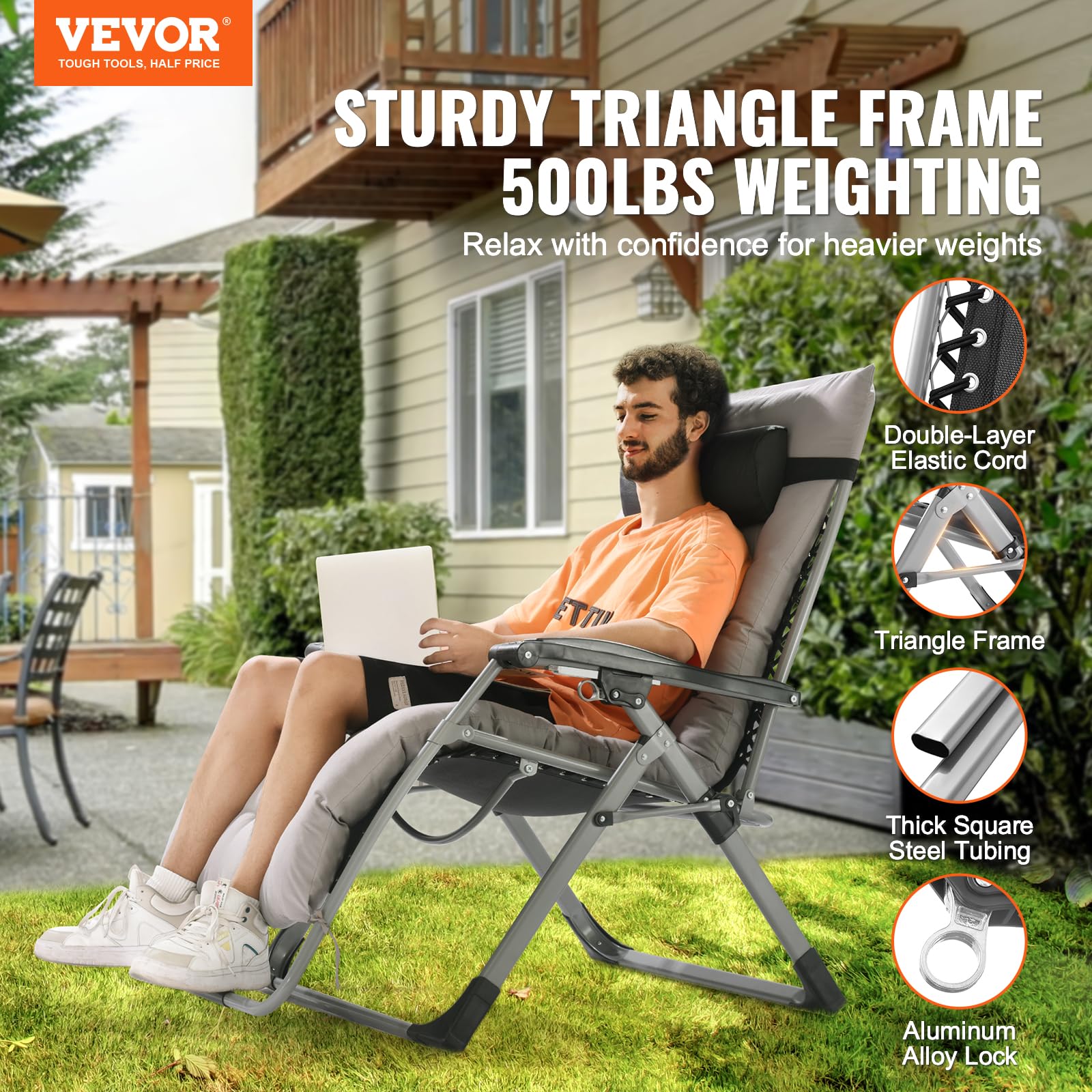 Foto 3 pulgar | Silla Zero Gravity Vevor, Reclinable De 33 Pulgadas, Soporte De 500 Libras - Venta Internacional.