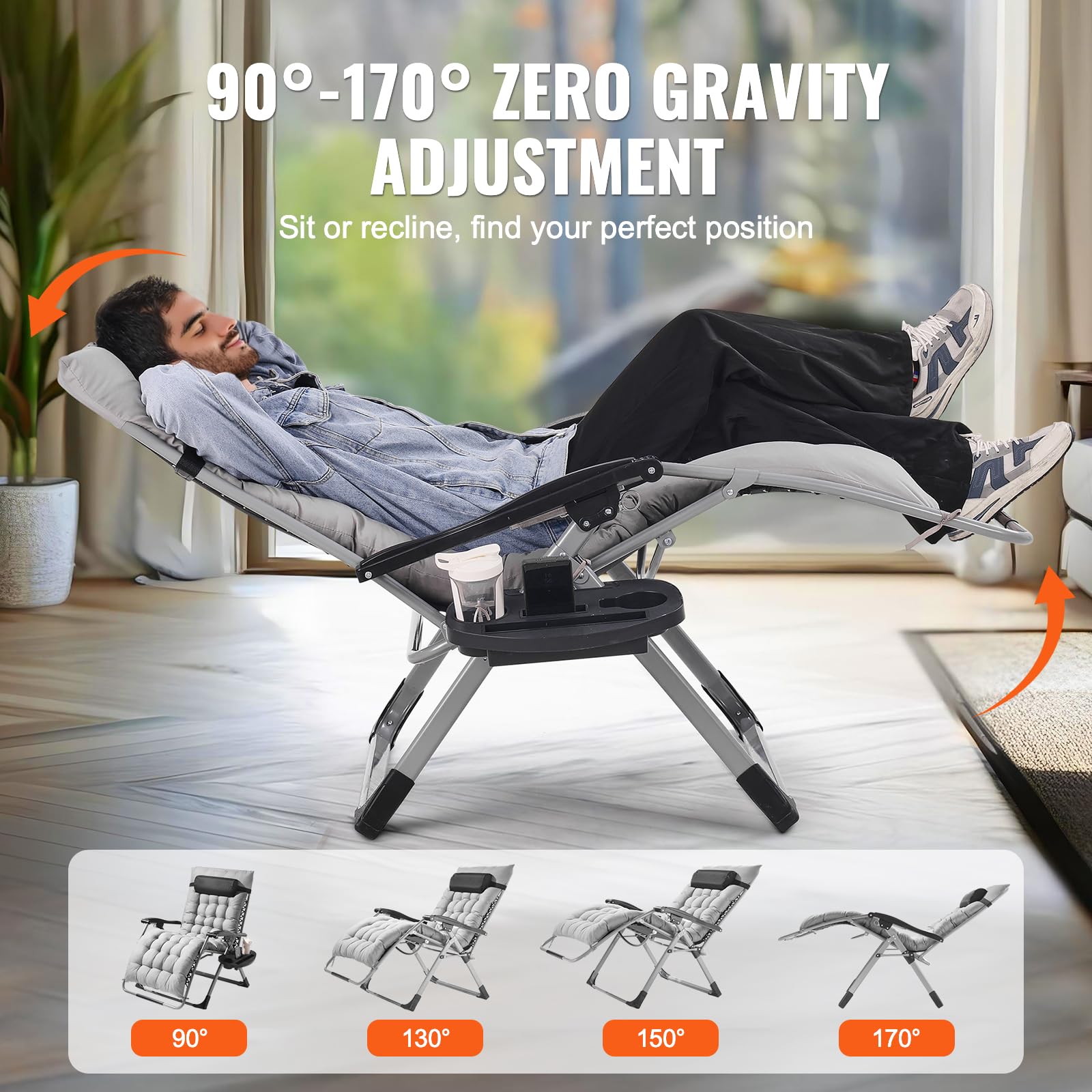 Foto 4 pulgar | Silla Zero Gravity Vevor, Reclinable De 33 Pulgadas, Soporte De 500 Libras - Venta Internacional.