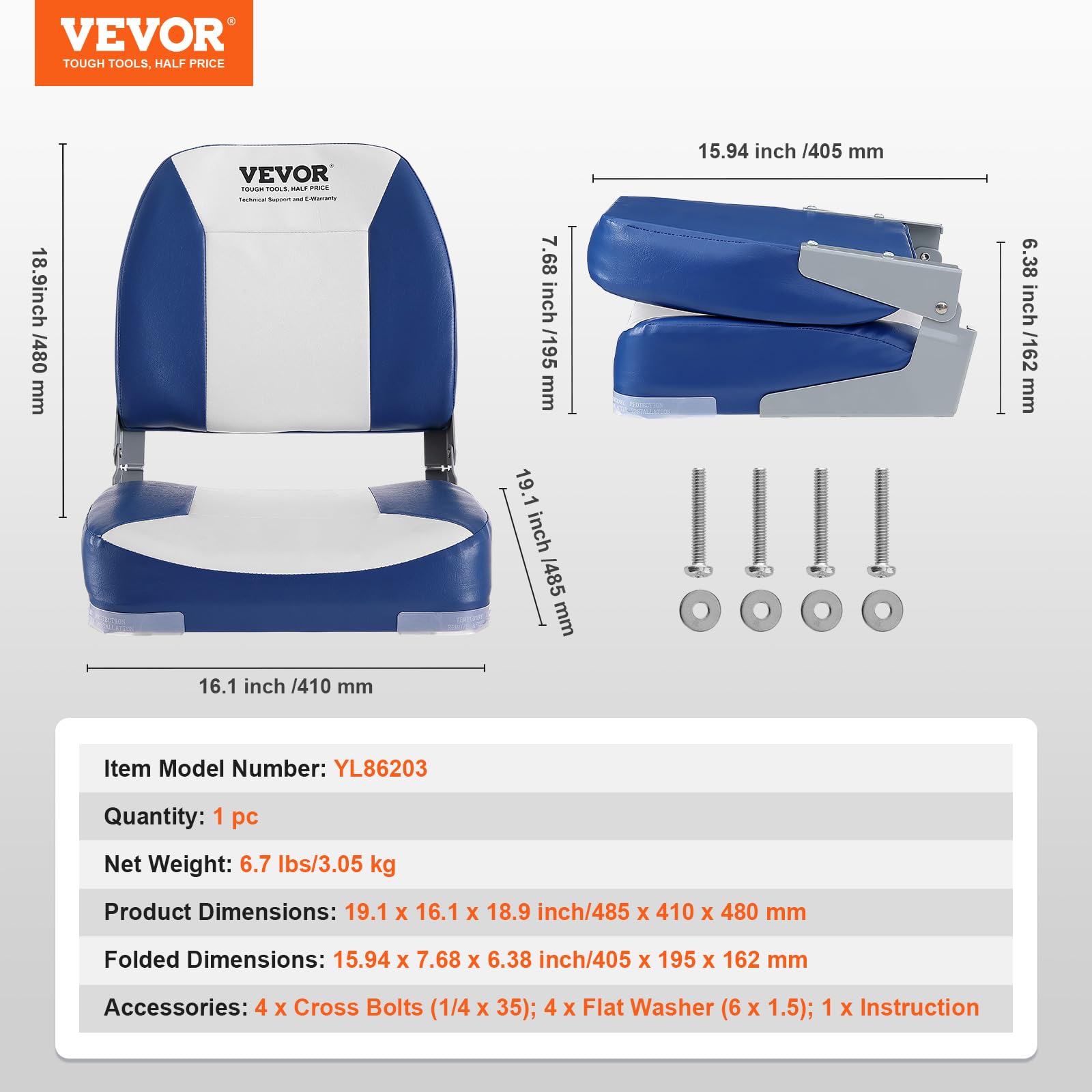 Foto 8 pulgar | Silla Plegable Para Barco Vevor 18.9 Con Respaldo Bajo Con Punto Engrosado - Venta Internacional.
