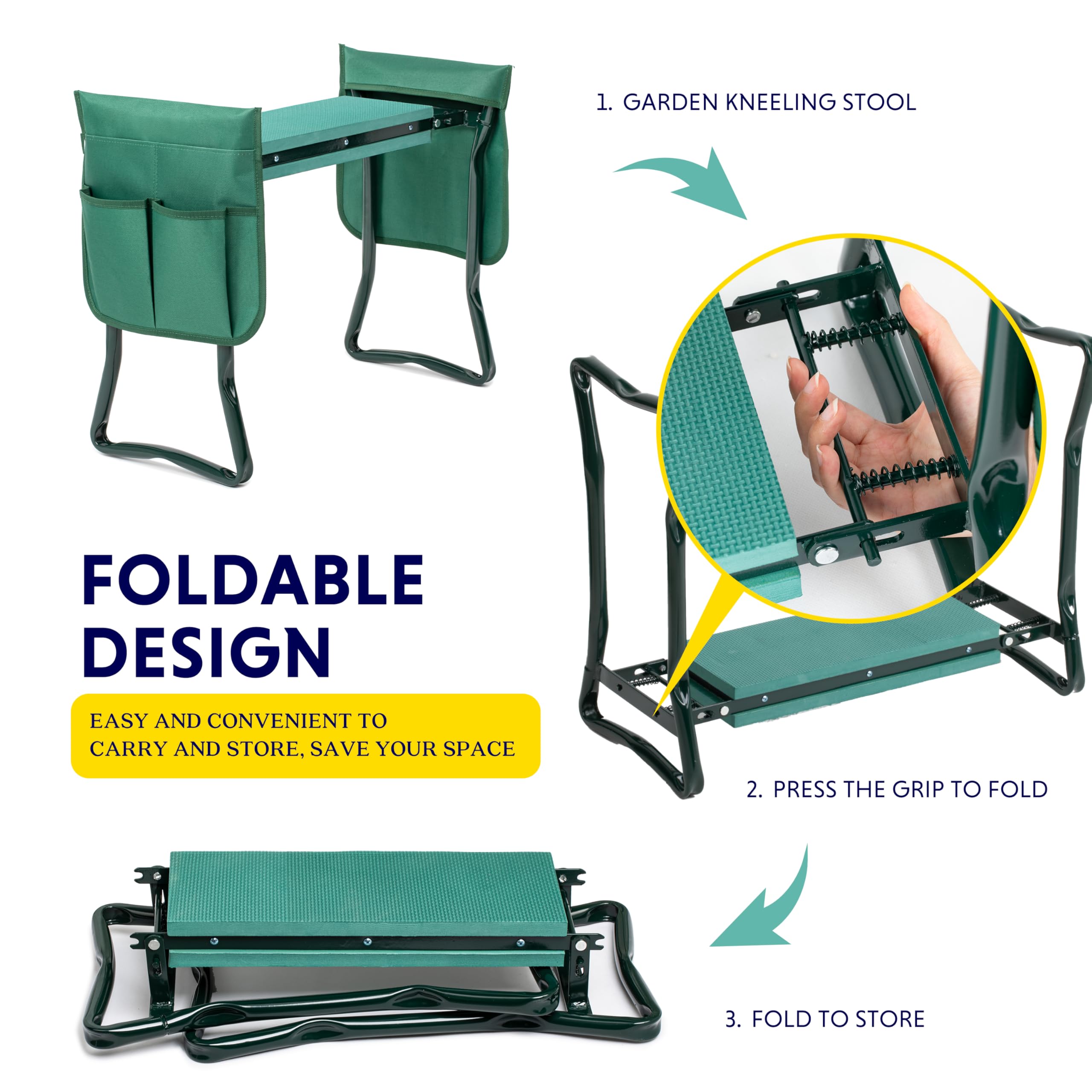 Foto 3 pulgar | Reclinatorio Y Asiento De Jardín Ipower, Plegable, Con Bolsas Para Herramientas, Color Verde - Venta Internacional.