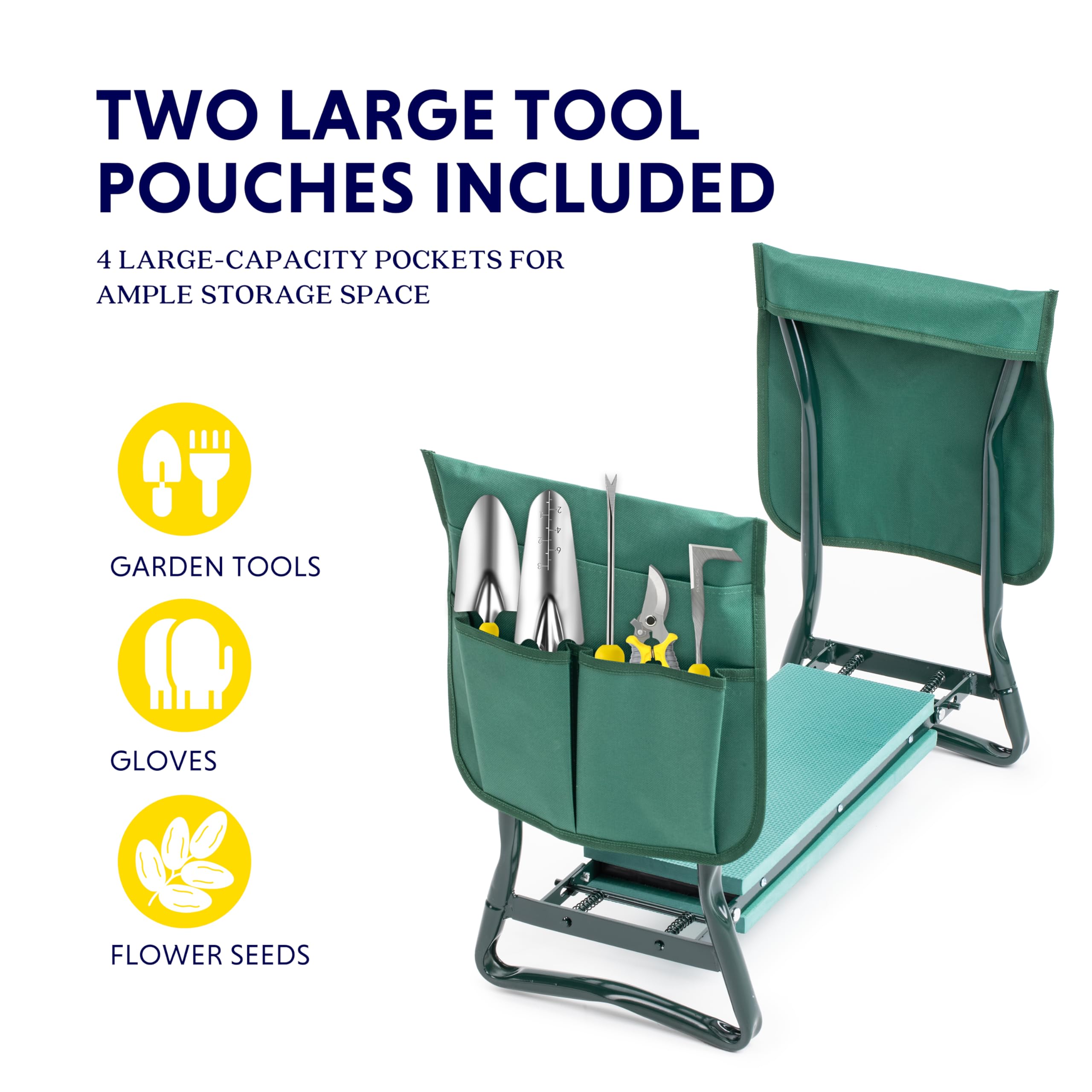 Foto 4 pulgar | Reclinatorio Y Asiento De Jardín Ipower, Plegable, Con Bolsas Para Herramientas, Color Verde - Venta Internacional.