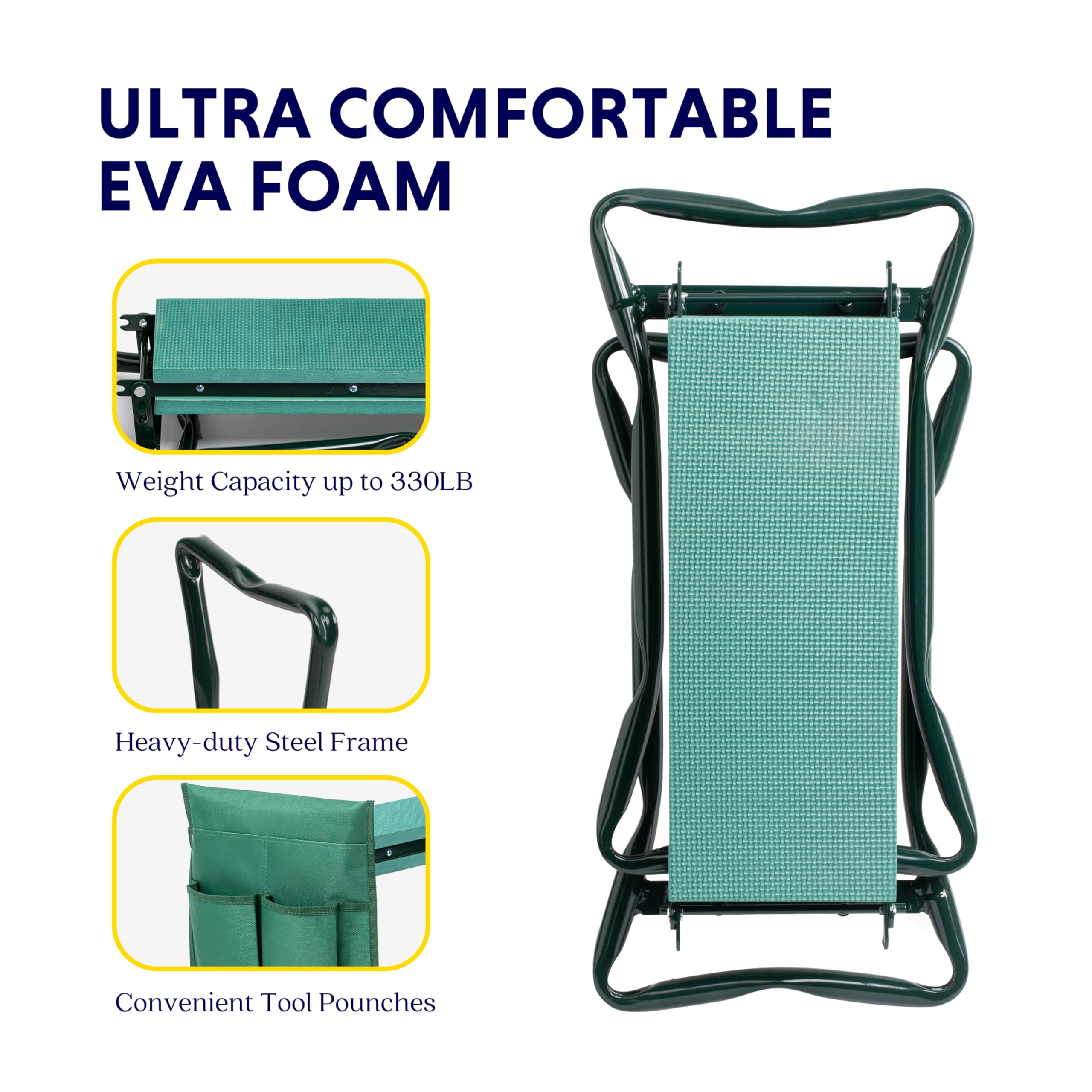 Foto 5 pulgar | Reclinatorio Y Asiento De Jardín Ipower, Plegable, Con Bolsas Para Herramientas, Color Verde - Venta Internacional.