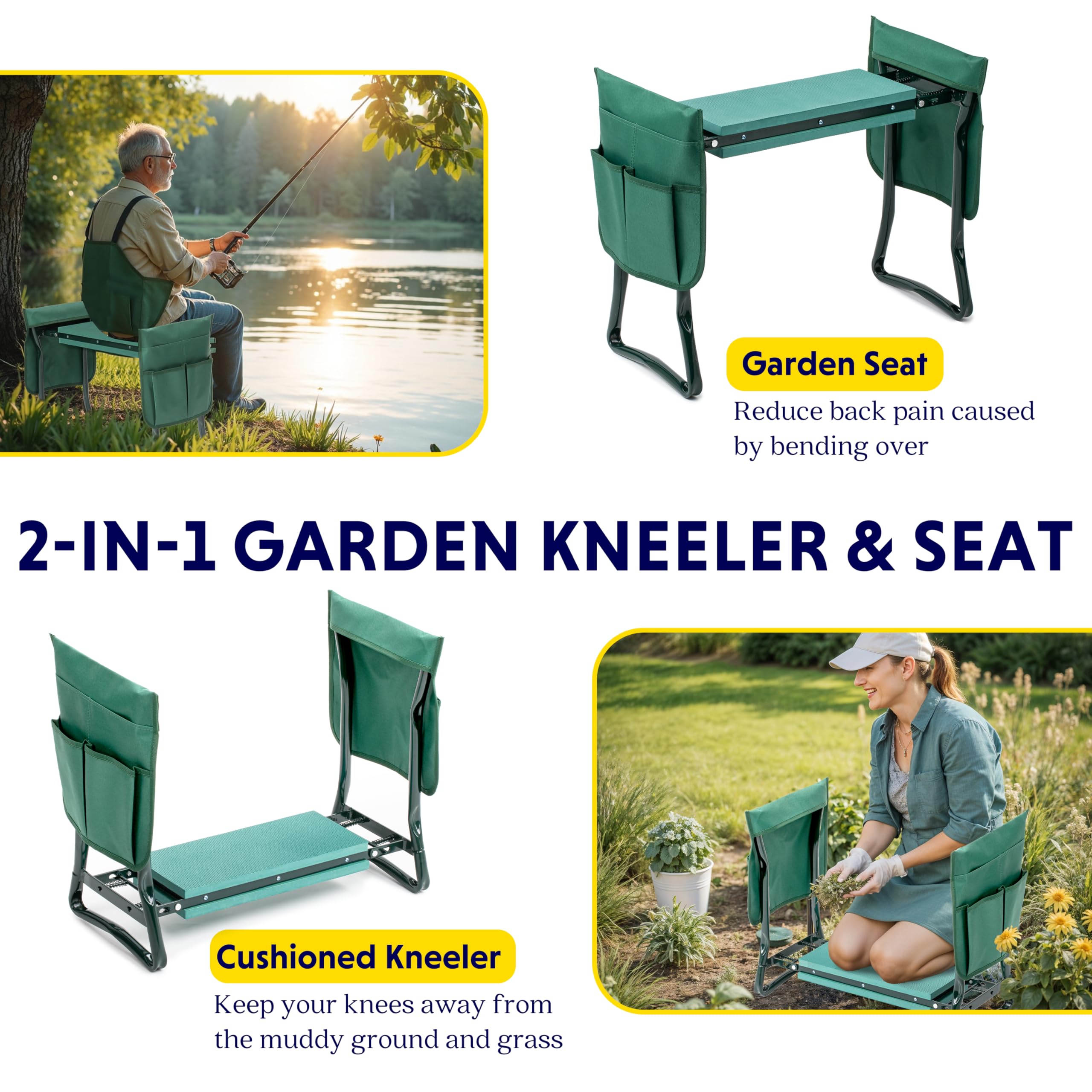 Foto 6 pulgar | Reclinatorio Y Asiento De Jardín Ipower, Plegable, Con Bolsas Para Herramientas, Color Verde - Venta Internacional.