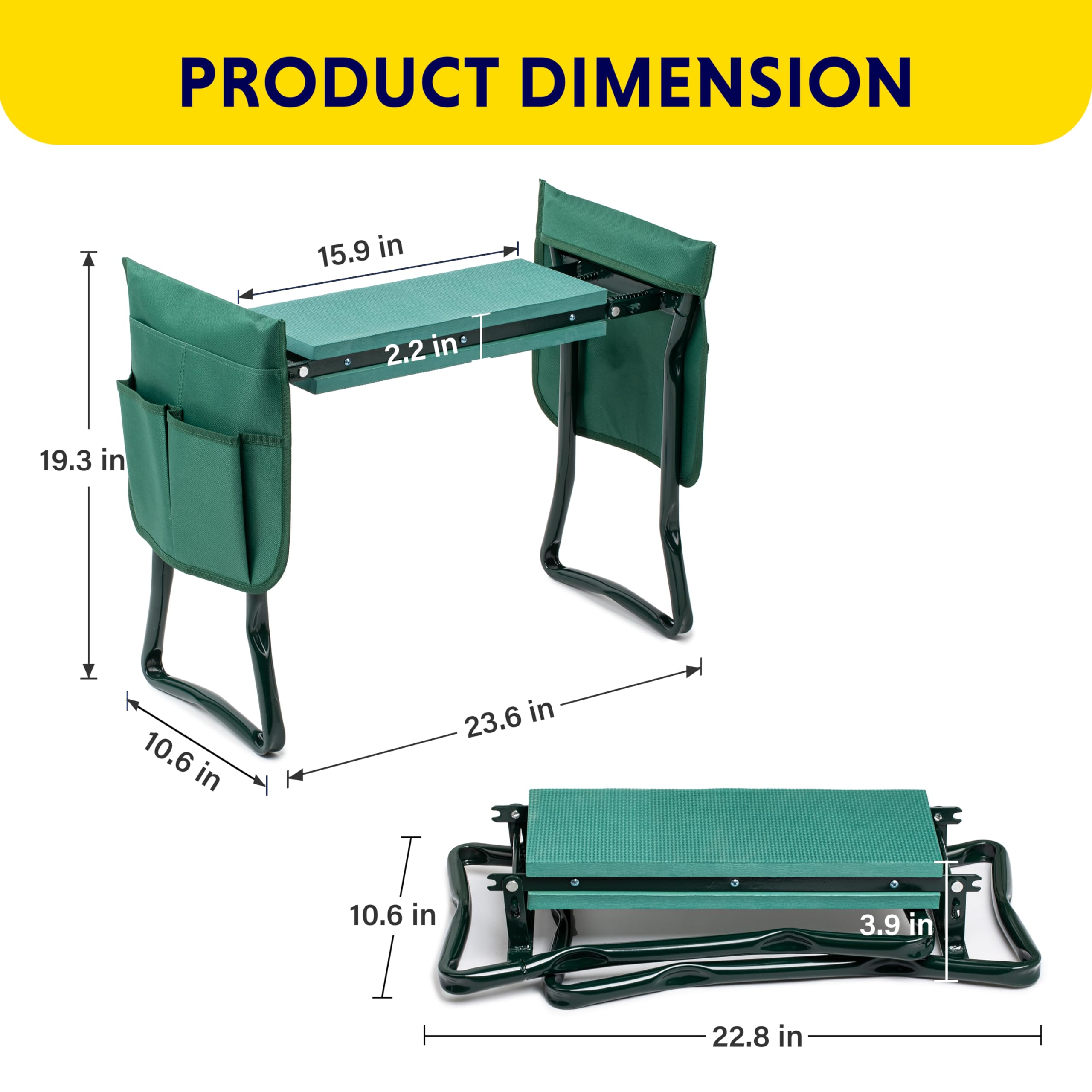 Foto 6 | Reclinatorio Y Asiento De Jardín Ipower, Plegable, Con Bolsas Para Herramientas, Color Verde - Venta Internacional.