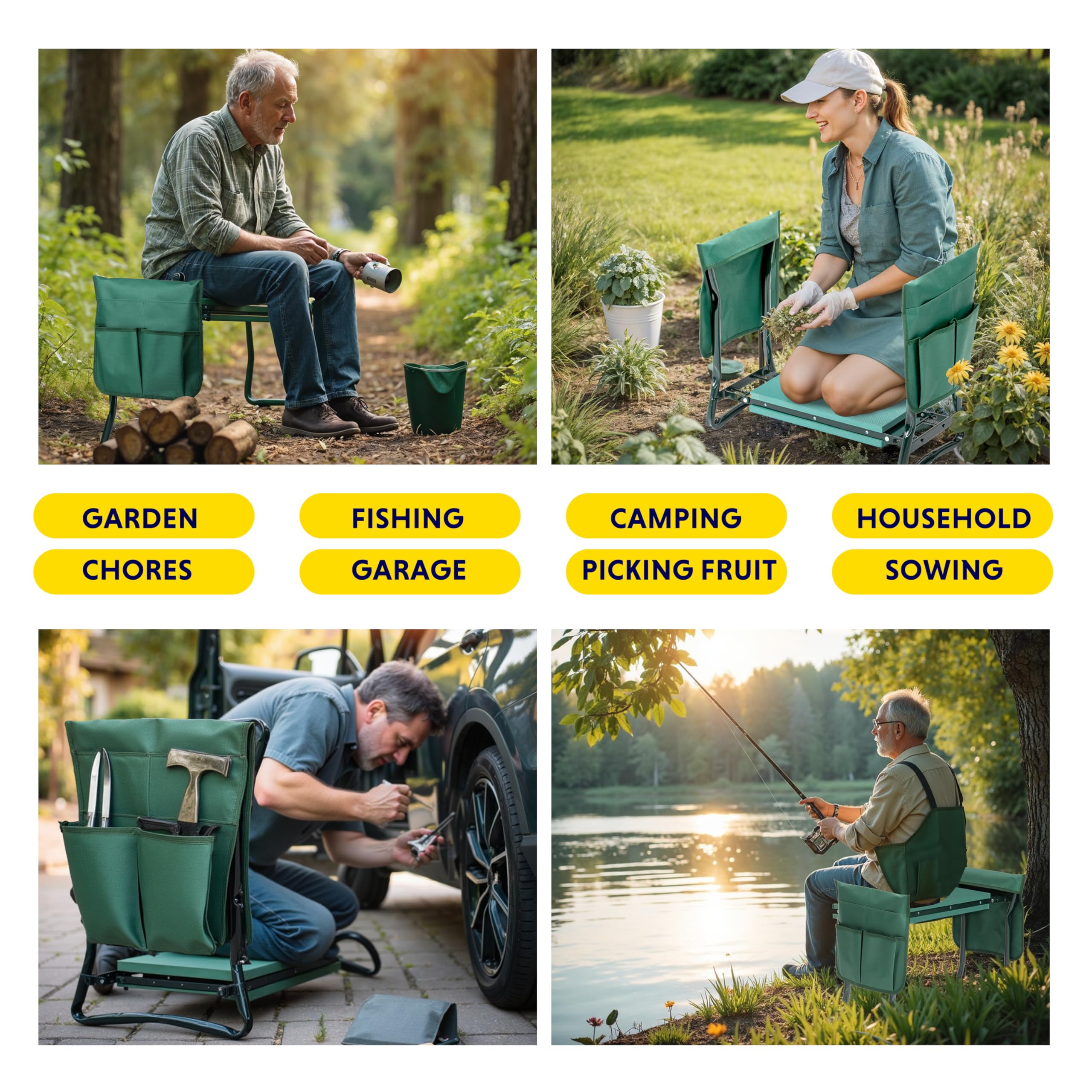 Foto 7 | Reclinatorio Y Asiento De Jardín Ipower, Plegable, Con Bolsas Para Herramientas, Color Verde - Venta Internacional.