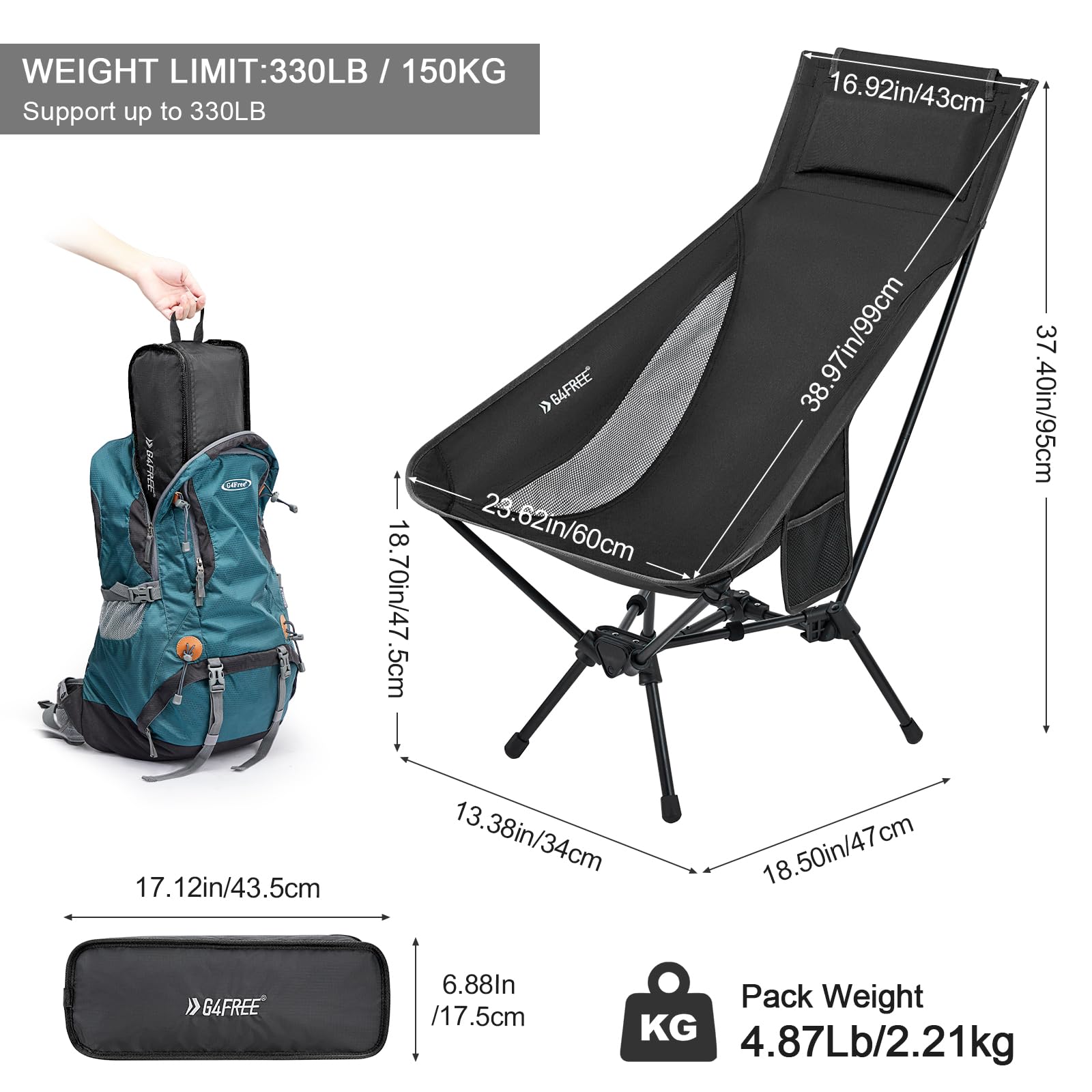 Foto 3 pulgar | Silla De Campamento G4free, Plegable, Ligera, Con Respaldo Alto, 150 Kg - Venta Internacional.