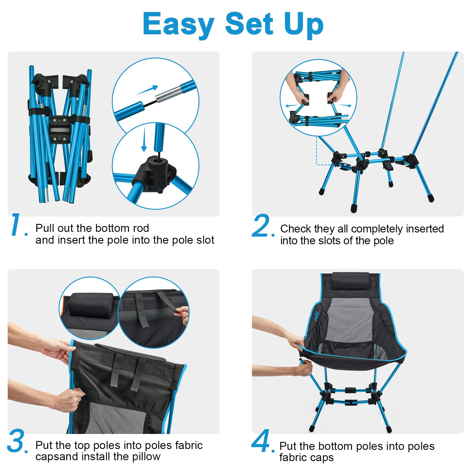 Foto 7 pulgar | Silla De Campamento G4free Plegable Con Respaldo Alto, Ligera, Azul, 175 Kg - Venta Internacional.