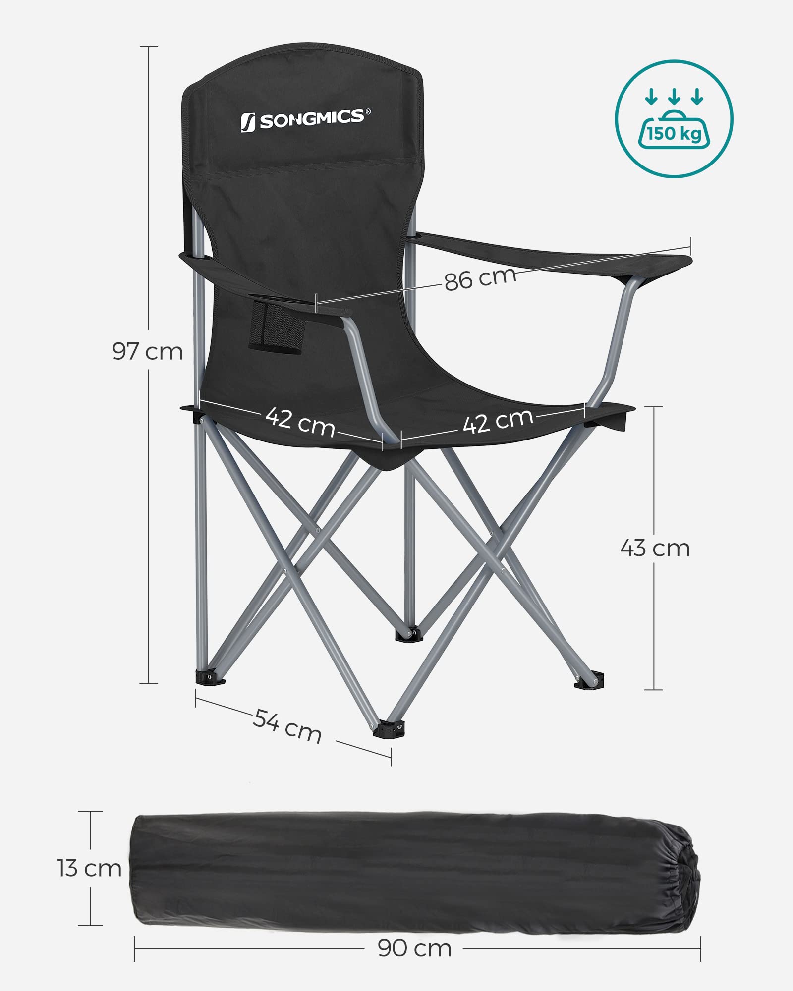 Foto 8 pulgar | Silla De Camping Songmics Mgcb08bk Con Respaldo Alto  150 Kg De Capacidad