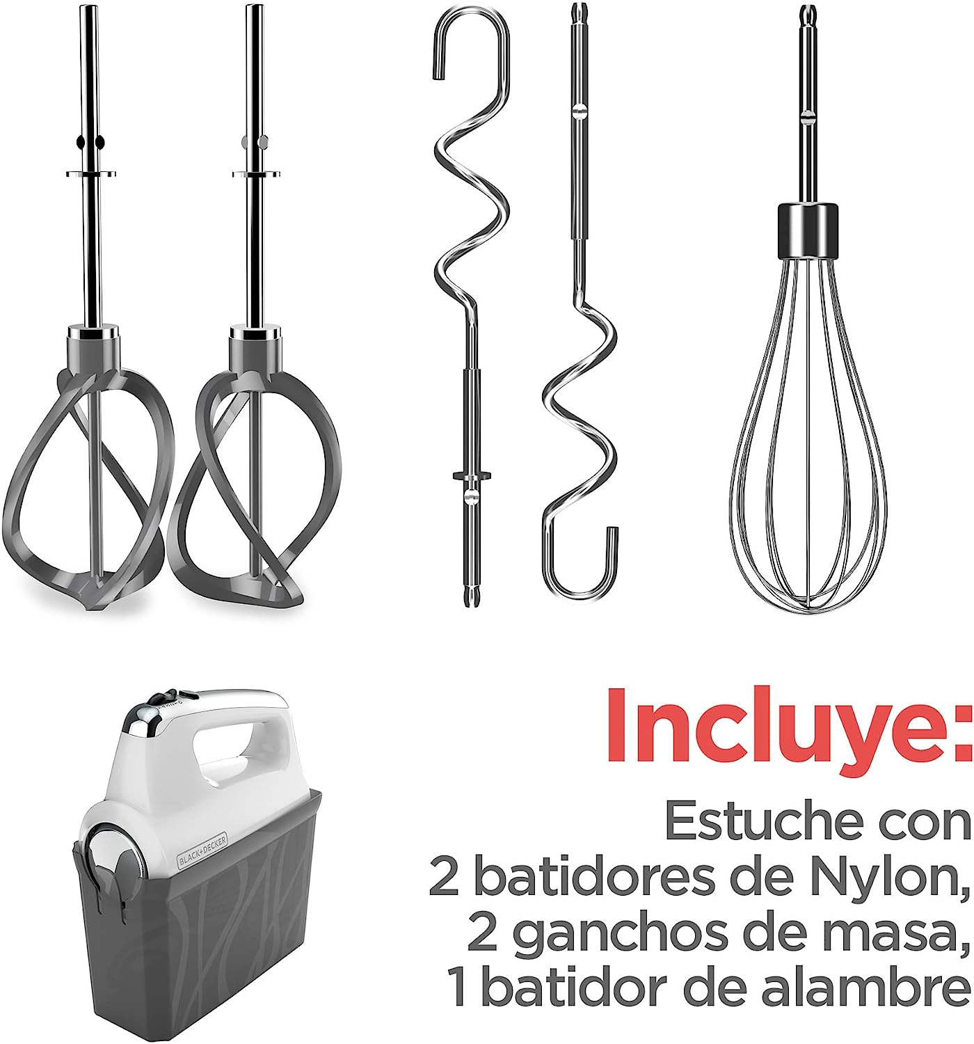 Foto 5 | Batidora Manual Black+Decker 5 Velocidades 250w 5 Accesorios color Blanco