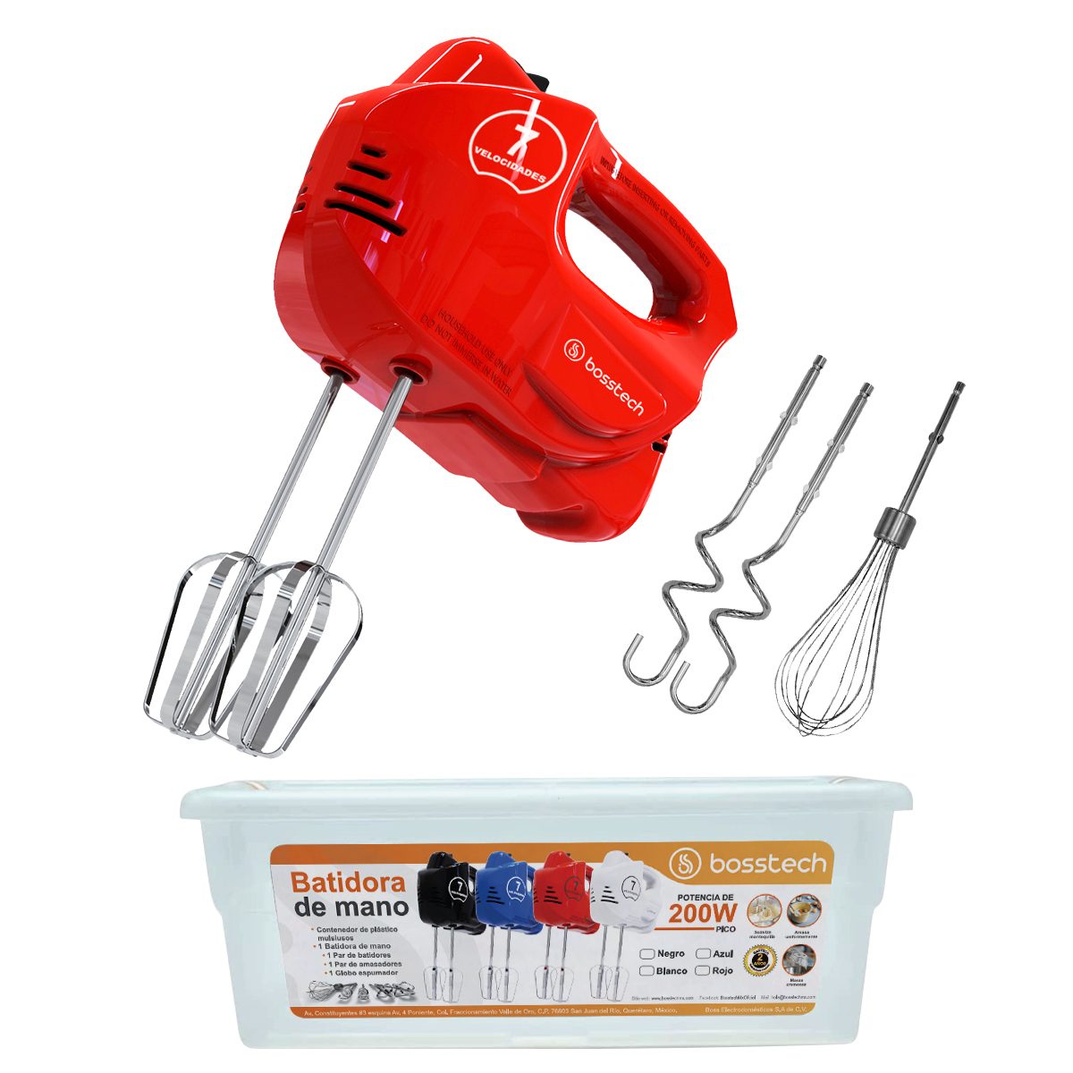 Batidora de Mano Bosstech BSED-M4-R Roja M4 200 Watts 7 Vel